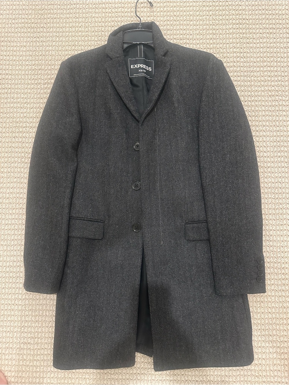 Express Men's Dark Charcoal Single-Breasted Wool-Blend Coat